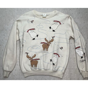 Vintage 70’s Alaska Moose Sweatshirt Size Medium Women Ice Skating Cartoon